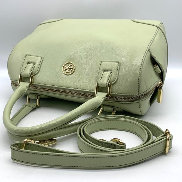 Tory Burch Robinson Middy Mint Julep Green Saffiano Leather Satchel - Picture 9 of 12